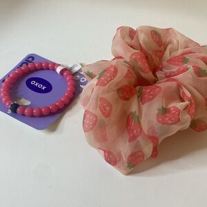 Claire's Pink Sheer Hair Scrunchies, bracelets, lip gloss